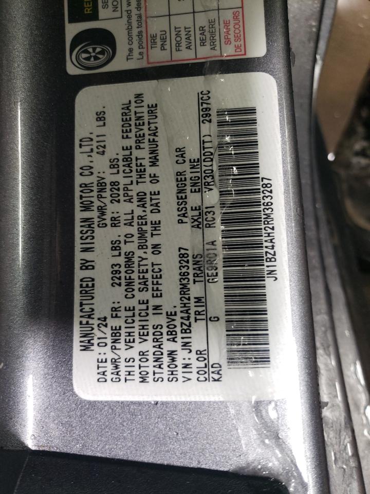 2024 NISSAN Z SPORT VIN:JN1BZ4AH2RM363287