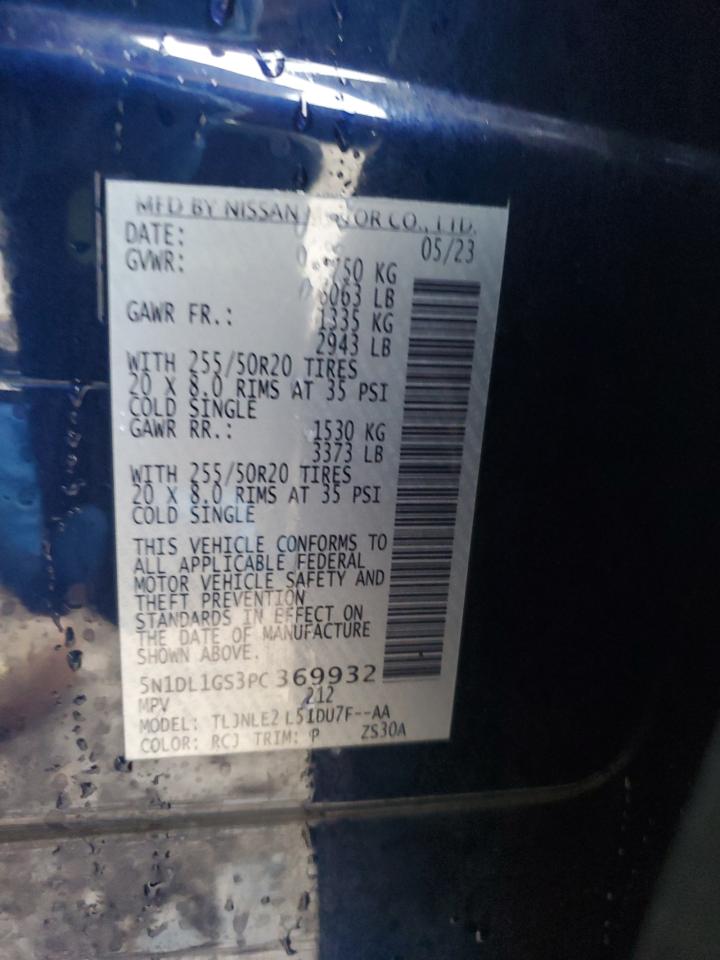 2023 INFINITI QX60 SENSORY VIN:5N1DL1GS3PC369932