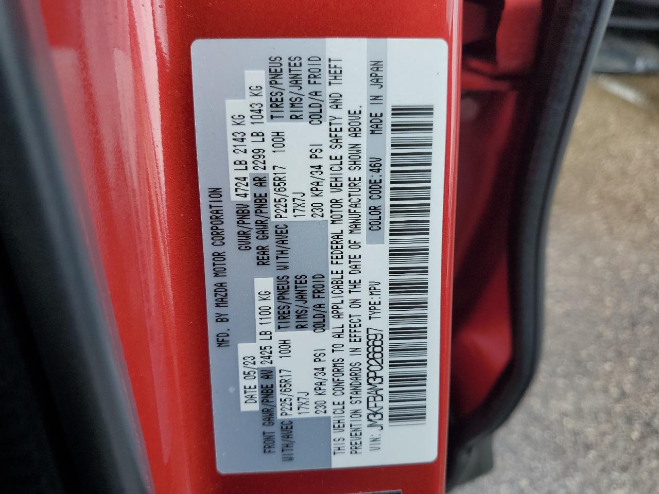 2023 MAZDA CX-5 VIN:JM3KFBAM3P0266697