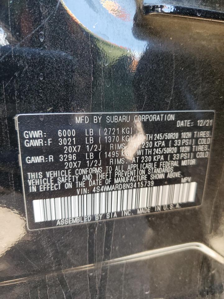 2022 SUBARU ASCENT TOURING VIN:4S4WMARD8N3415739