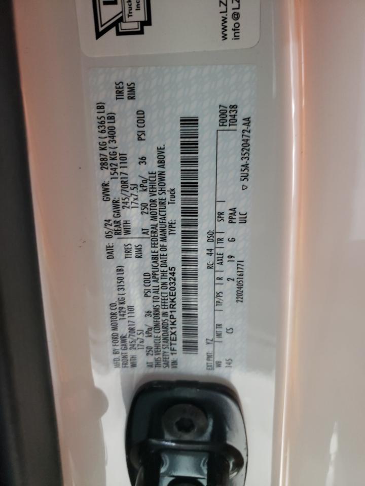 2024 FORD F150 XL VIN:1FTEX1KP1RKE03245