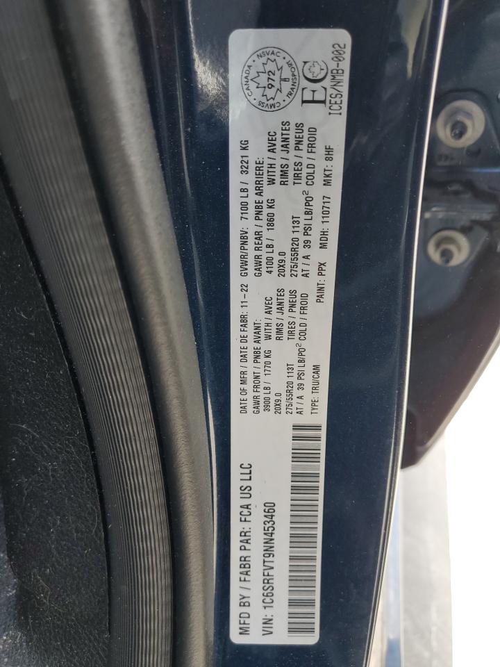 2022 RAM 1500 SPORT VIN:1C6SRFVT9NN453460