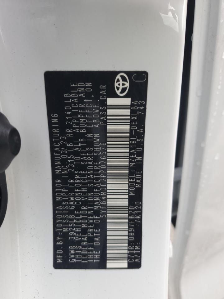 2023 TOYOTA COROLLA LE VIN:5YFB4MDE2PP026576