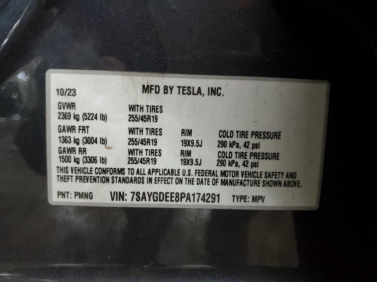 2023 TESLA MODEL Y VIN:7SAYGDEE8PA174291