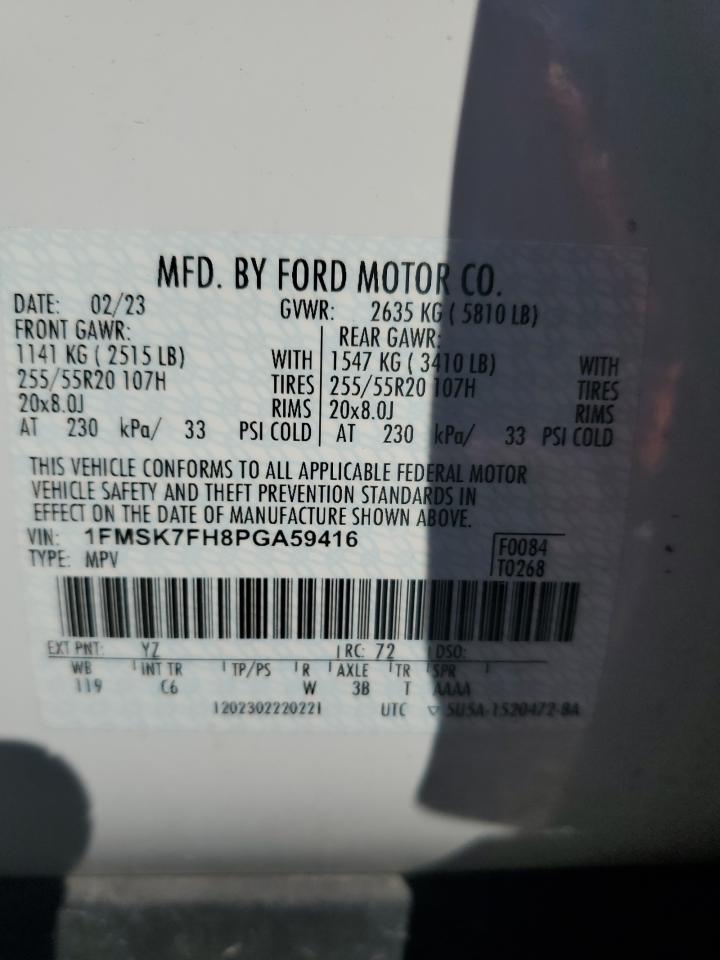 2023 FORD EXPLORER LIMITED VIN:1FMSK7FH8PGA59416