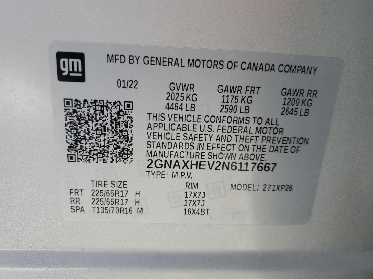 2022 CHEVROLET EQUINOX LS VIN:2GNAXHEV2N6117667