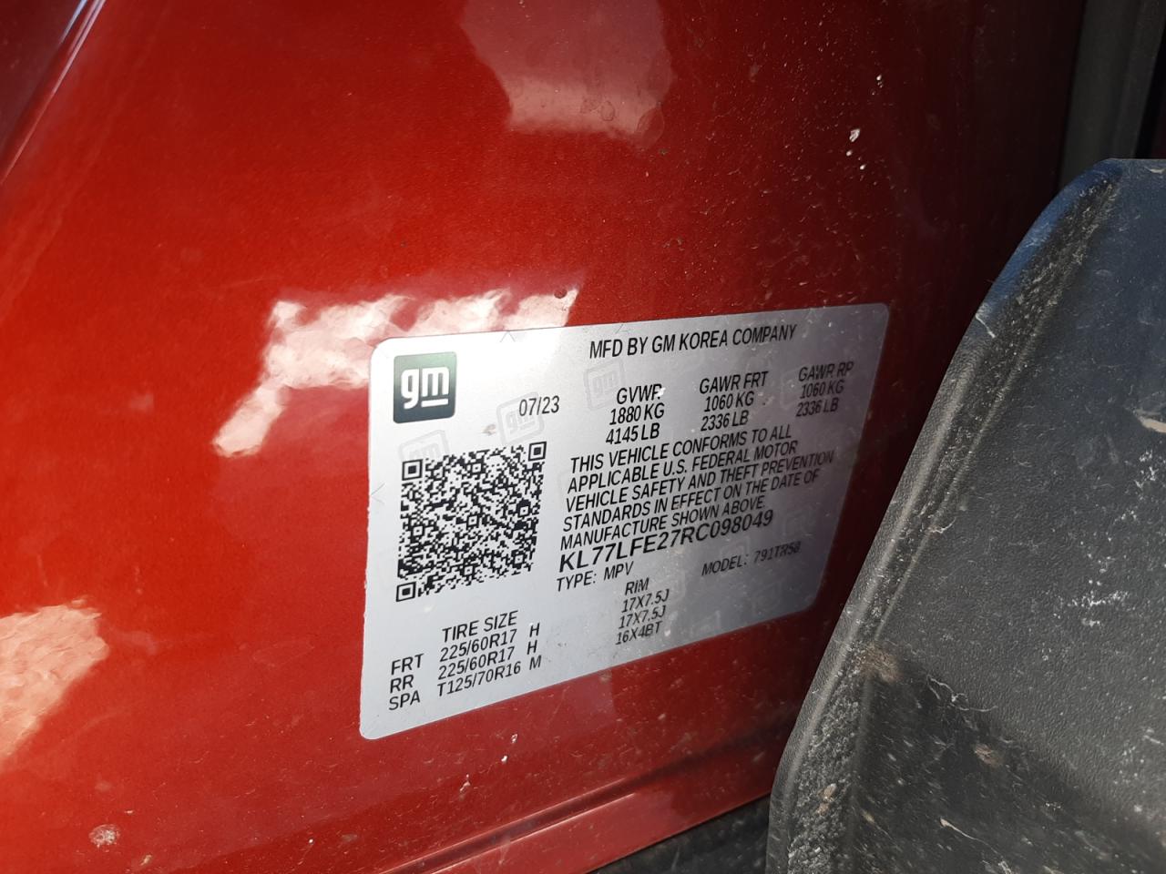 2024 CHEVROLET TRAX LS VIN:KL77LFE27RC098049