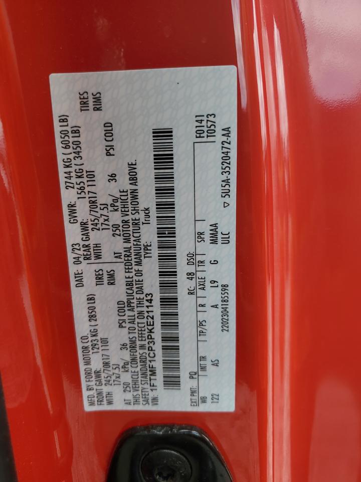 2023 FORD F150 VIN:1FTMF1CP3PKE21143