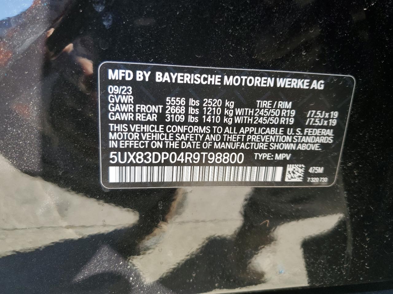 2024 BMW X3 M40I VIN:5UX83DP04R9T98800