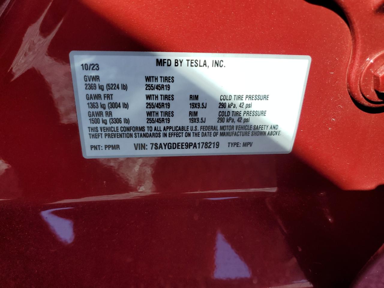 2023 TESLA MODEL Y VIN:7SAYGDEE9PA178219