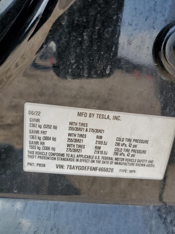 2022 TESLA MODEL Y VIN:7SAYGDEF6NF465820