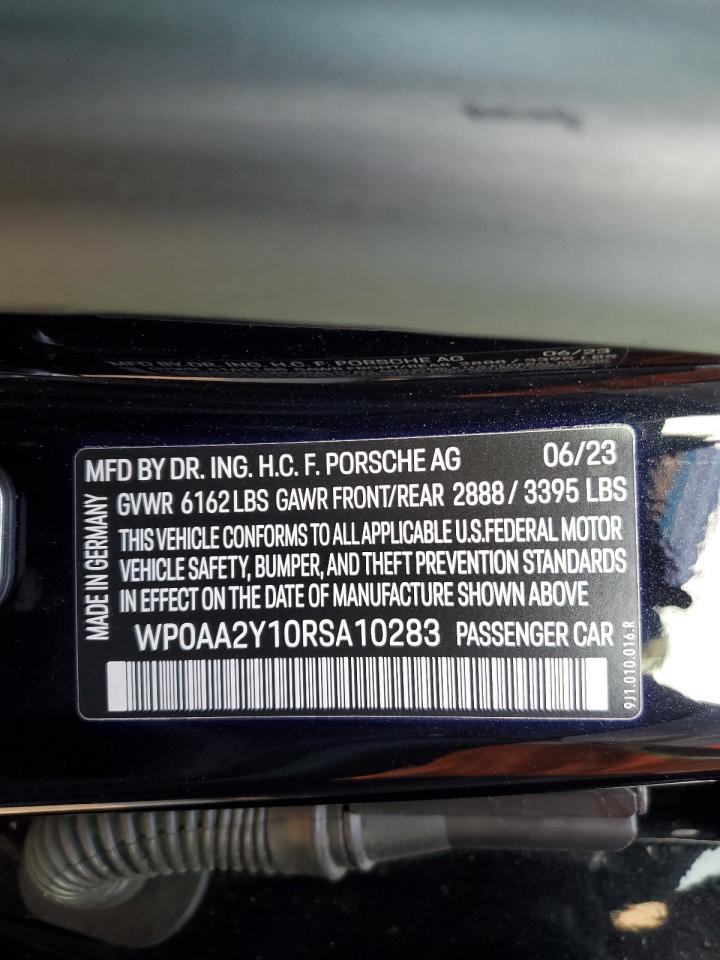 2024 PORSCHE TAYCAN VIN:WP0AA2Y10RSA10283