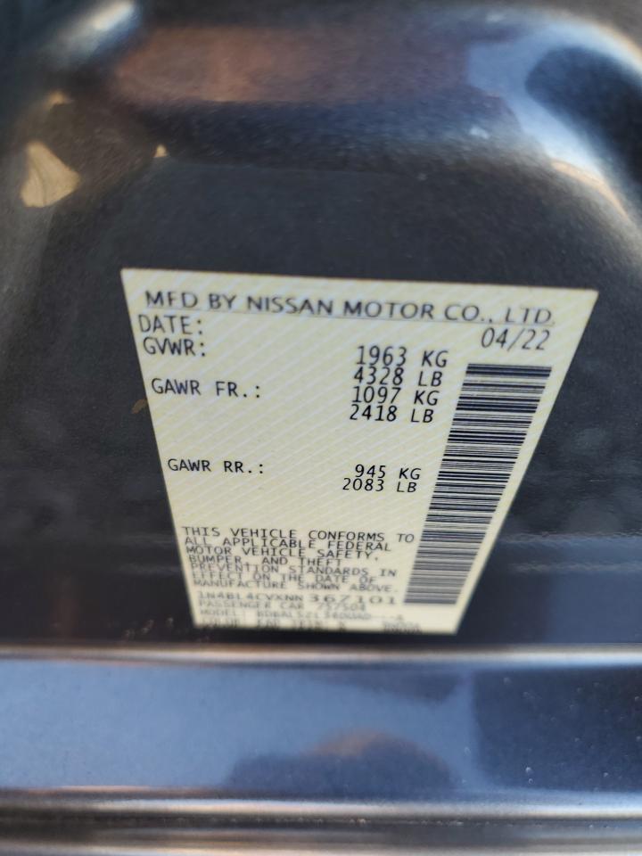 2022 NISSAN ALTIMA SR VIN:1N4BL4CVXNN367101