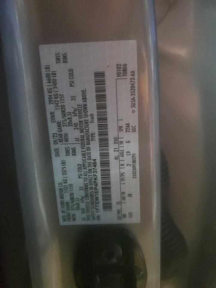 2023 FORD F150 SUPERCREW VIN:1FTEW1EP4PKF37484