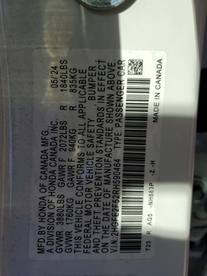 2024 HONDA CIVIC SPORT VIN:2HGFE2F52RH590464