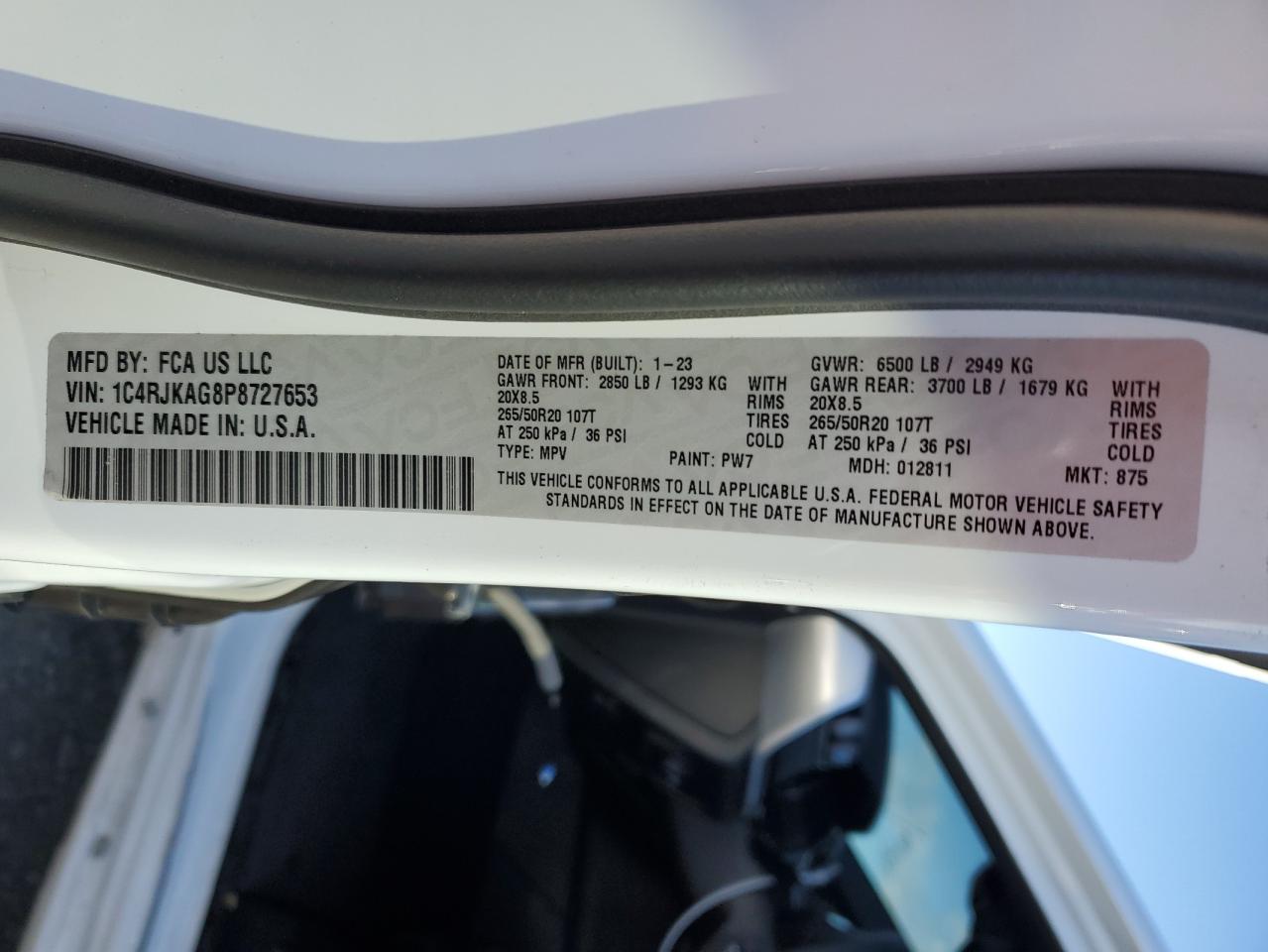 2023 JEEP GRAND CHEROKEE L LAREDO VIN:1C4RJKAG8P8727653