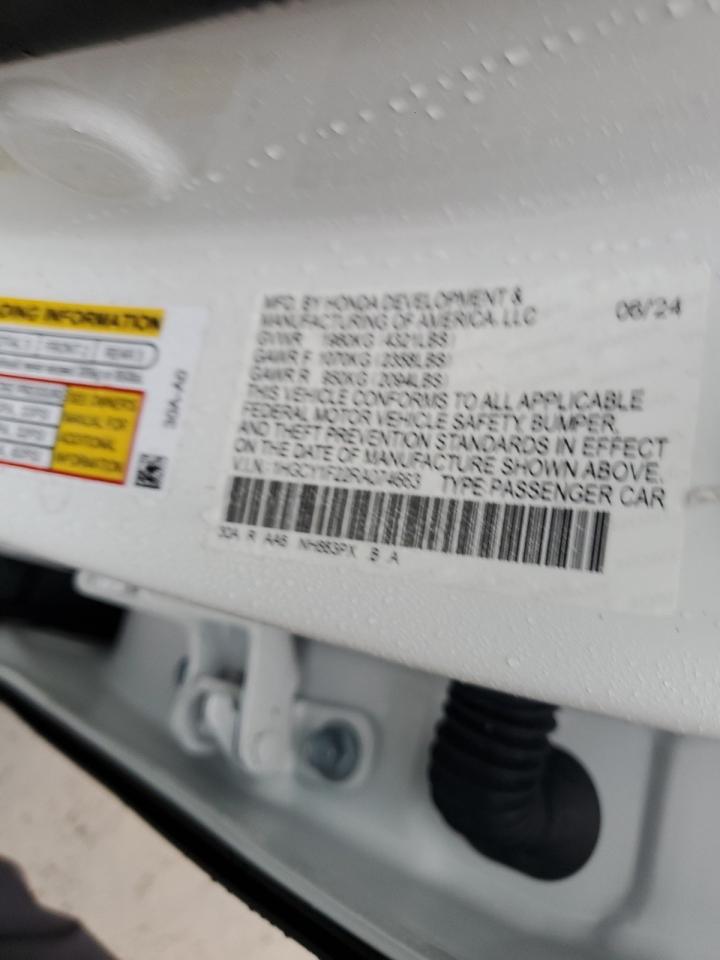 2024 HONDA ACCORD LX VIN:1HGCY1F22RA074663