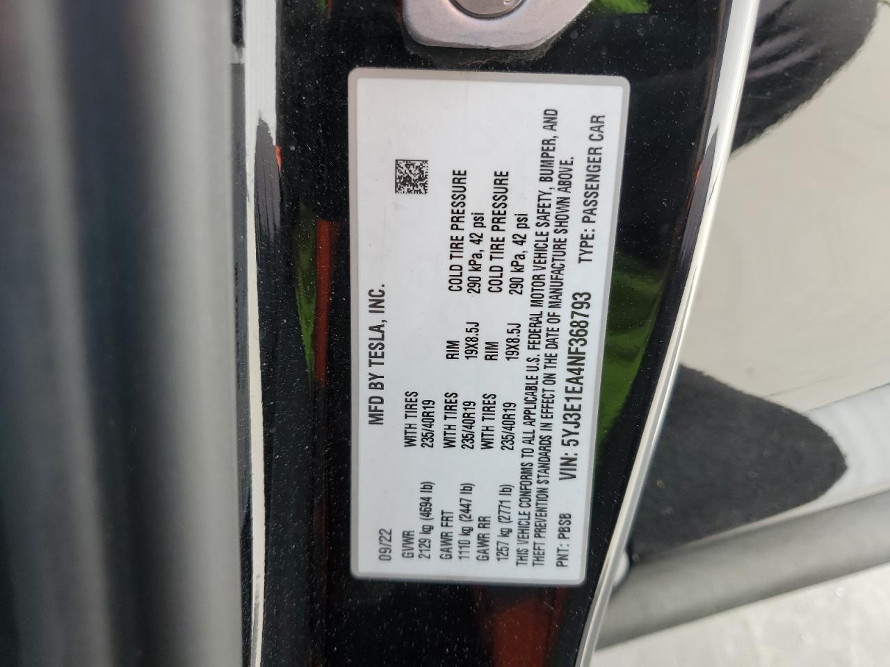 2022 TESLA MODEL 3 VIN:5YJ3E1EA4NF368793