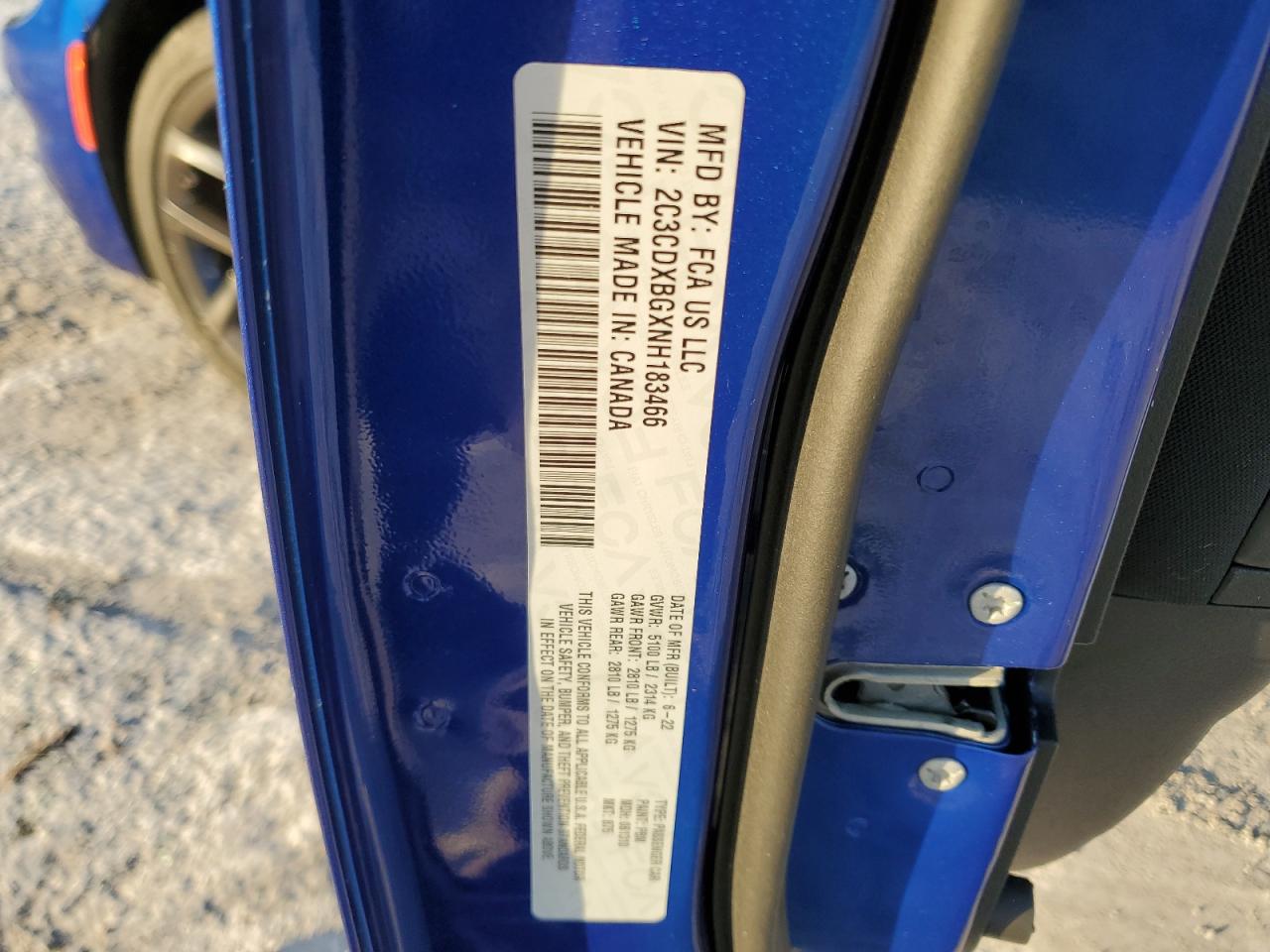 2022 DODGE CHARGER SXT VIN:2C3CDXBGXNH183466