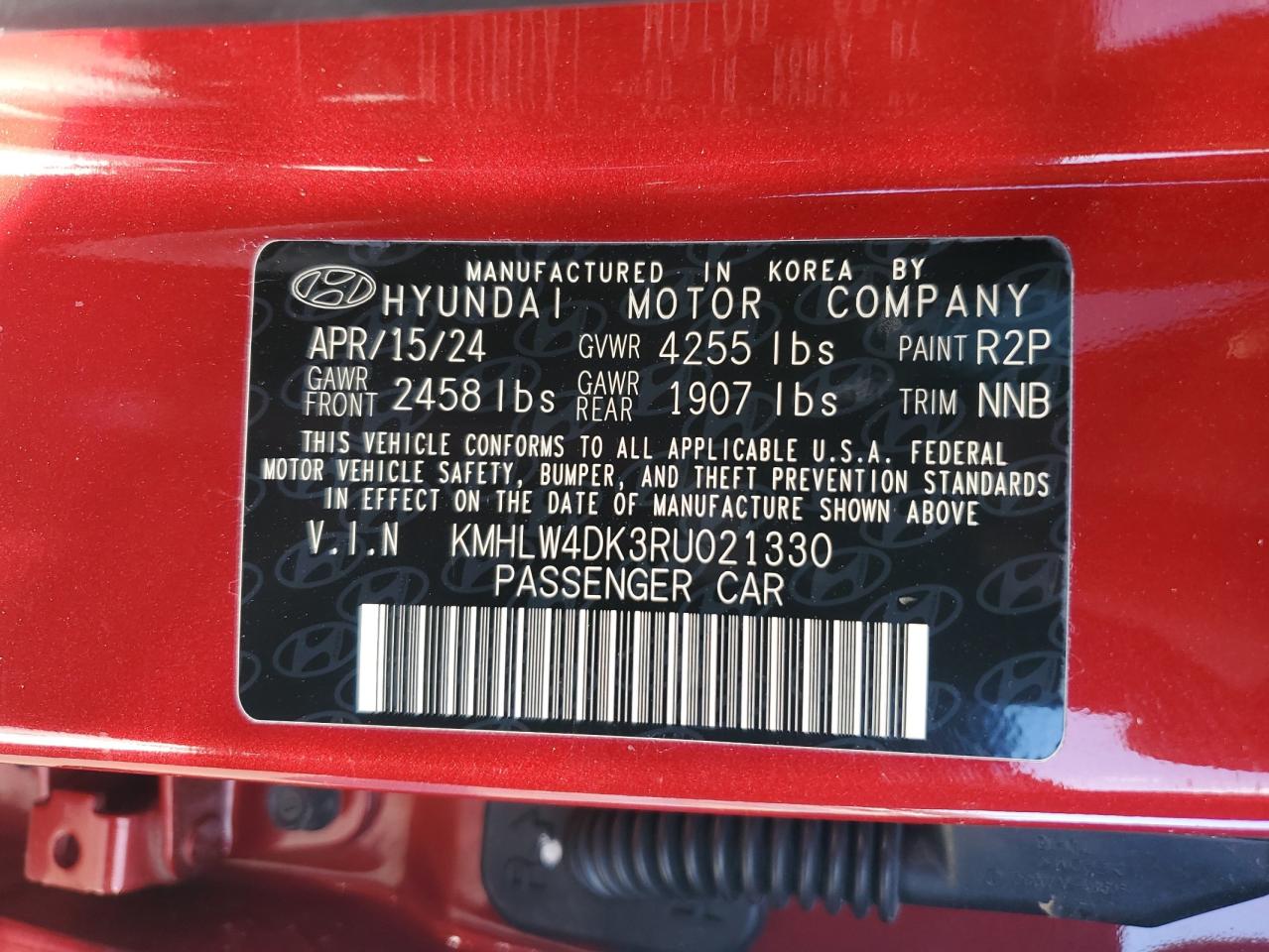 2024 HYUNDAI ELANTRA N VIN:KMHLW4DK3RU021330