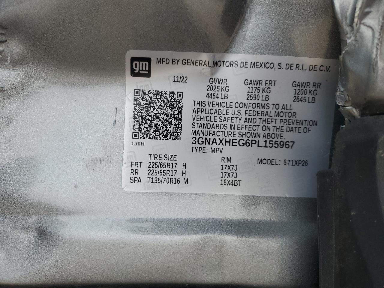 2023 CHEVROLET EQUINOX LS VIN:3GNAXHEG6PL155967