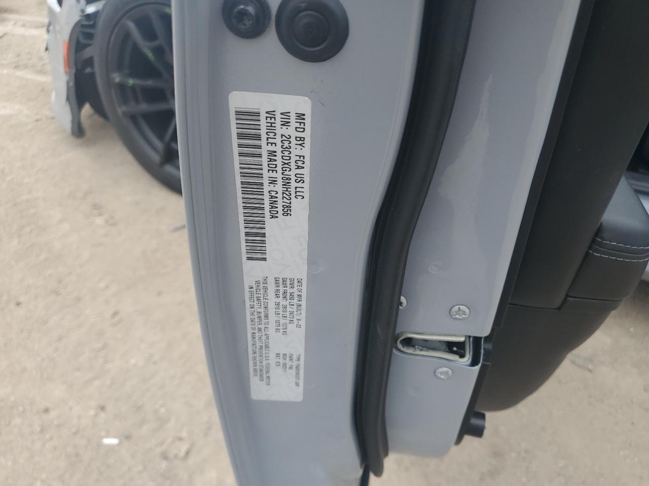 2022 DODGE CHARGER SCAT PACK VIN:2C3CDXGJ8NH227856