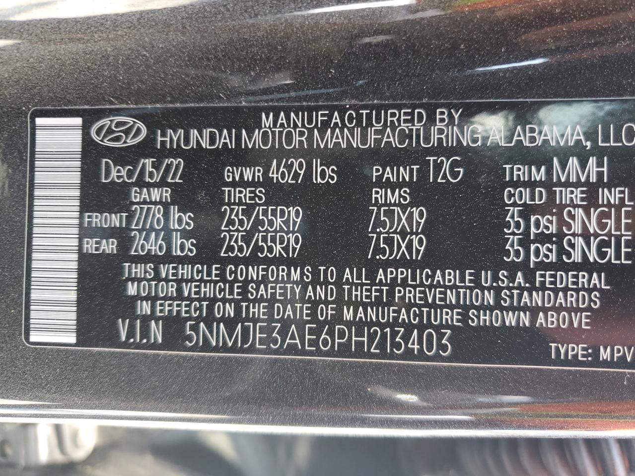 2023 HYUNDAI TUCSON LIMITED VIN:5NMJE3AE6PH213403