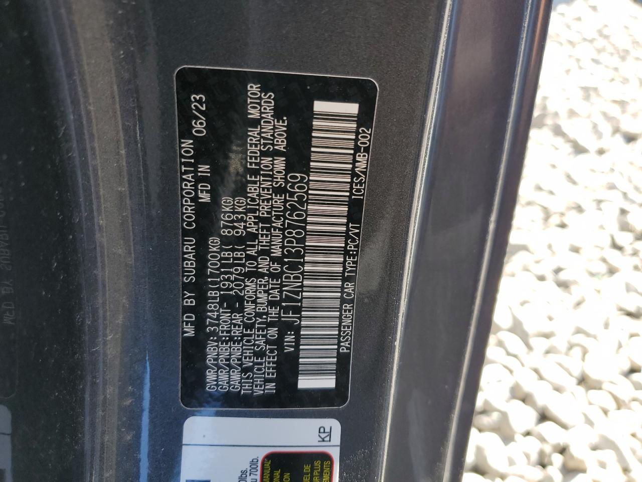 2023 TOYOTA GR 86 VIN:JF1ZNBC13P8762569