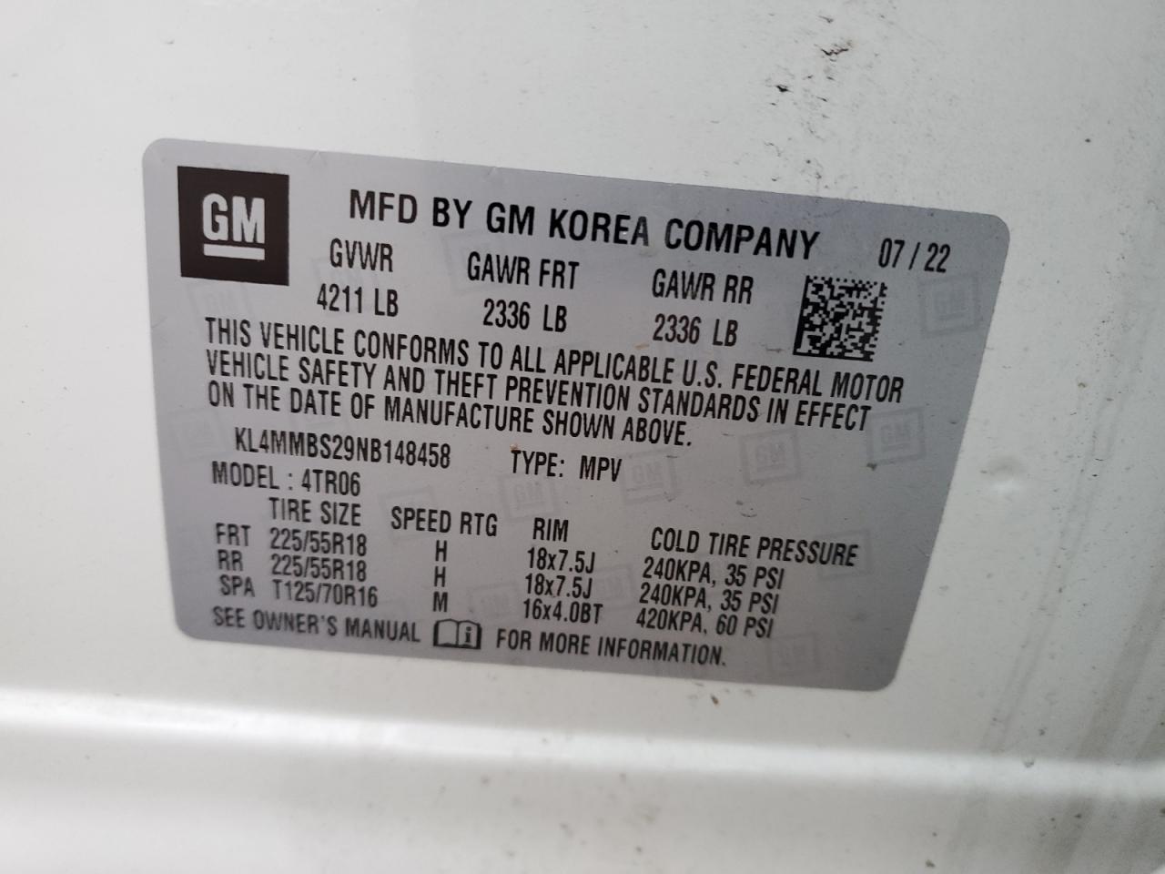 2022 BUICK ENCORE GX PREFERRED VIN:KL4MMBS29NB148458