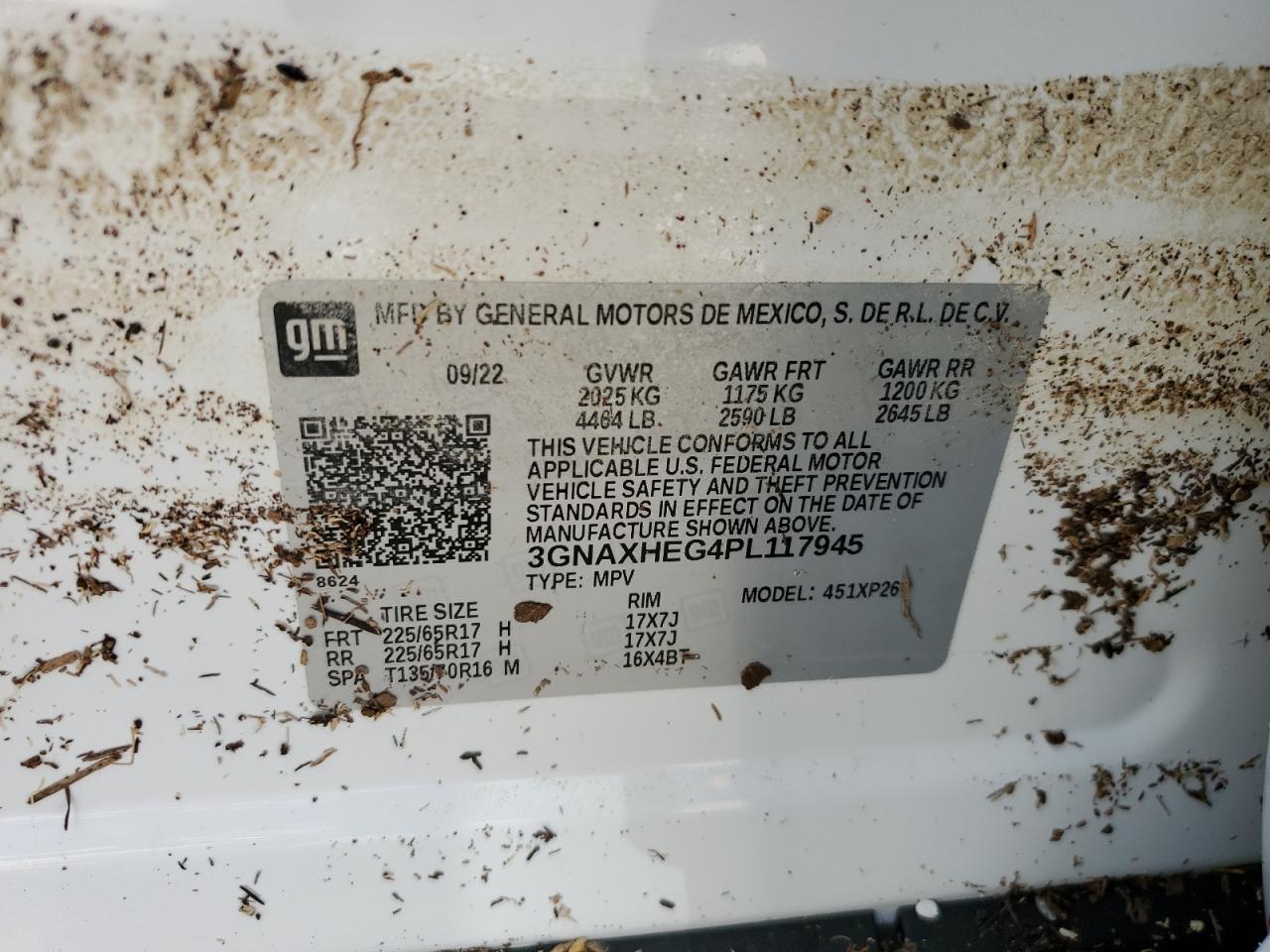 2023 CHEVROLET EQUINOX LS VIN:3GNAXHEG4PL117945