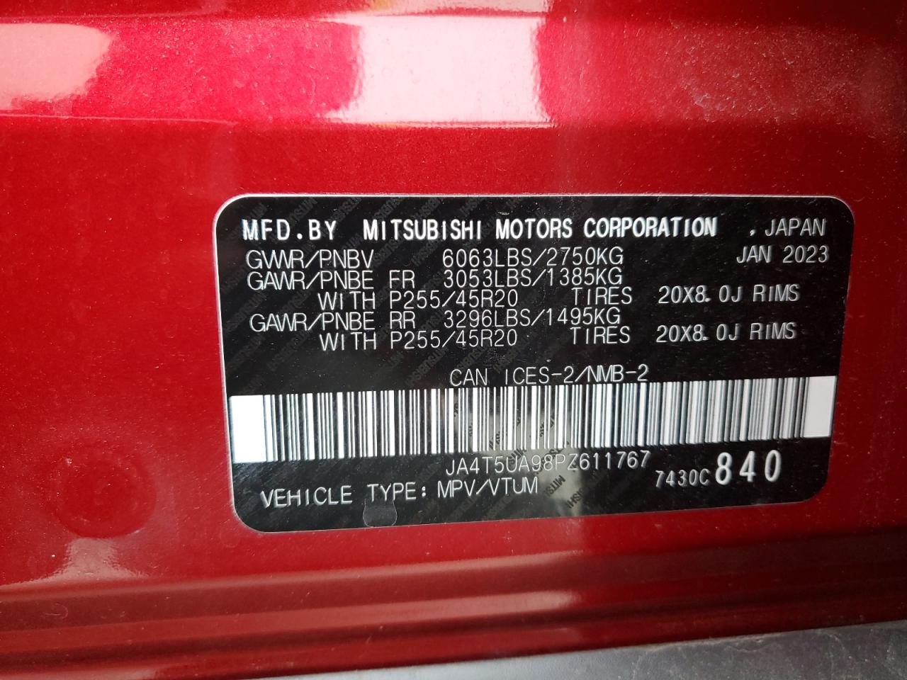 2023 MITSUBISHI OUTLANDER SE VIN:JA4T5UA98PZ611767