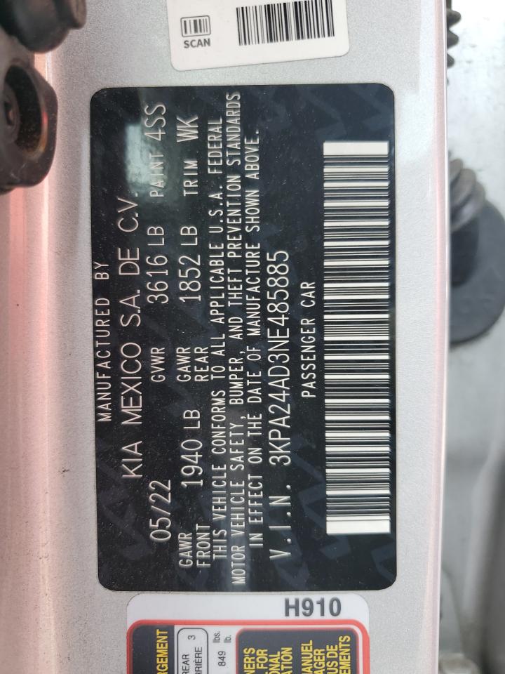 2022 KIA RIO LX VIN:3KPA24AD3NE485885