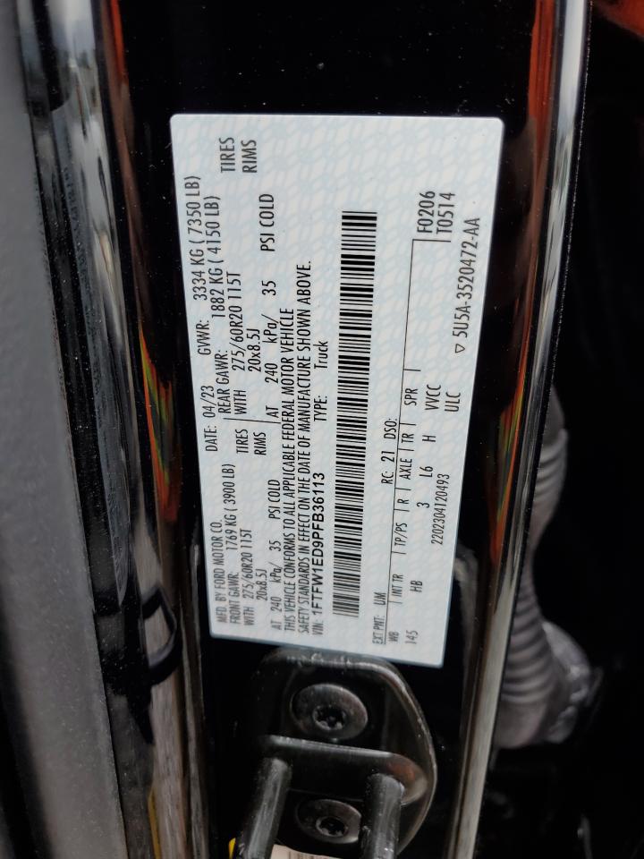 2023 FORD F150 SUPERCREW VIN:1FTFW1ED9PFB36113