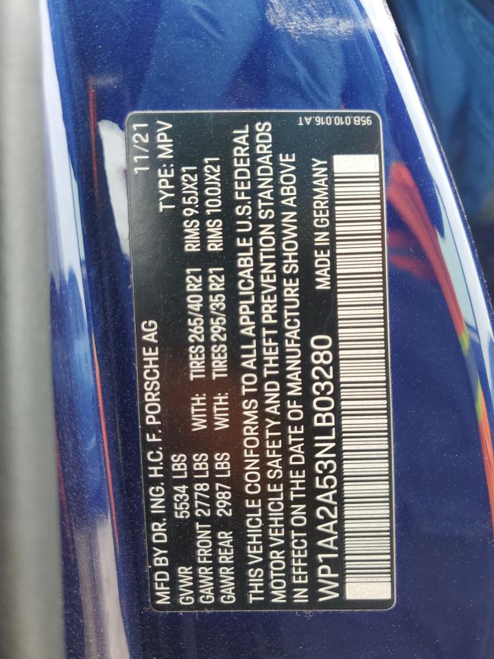 2022 PORSCHE MACAN VIN:WP1AA2A53NLB03280