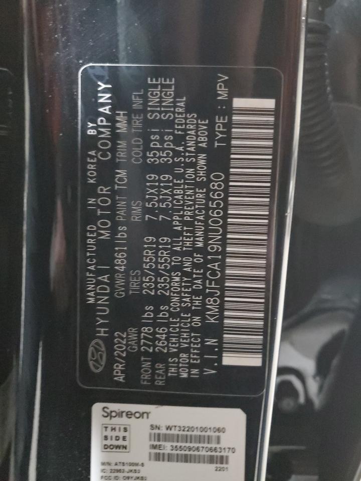 2022 HYUNDAI TUCSON SEL CONVENIENCE VIN:KM8JFCA19NU065680