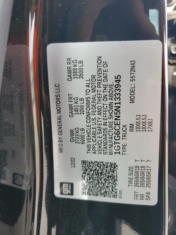 2022 GMC CANYON ELEVATION VIN:1GTG6CEN5N1333945