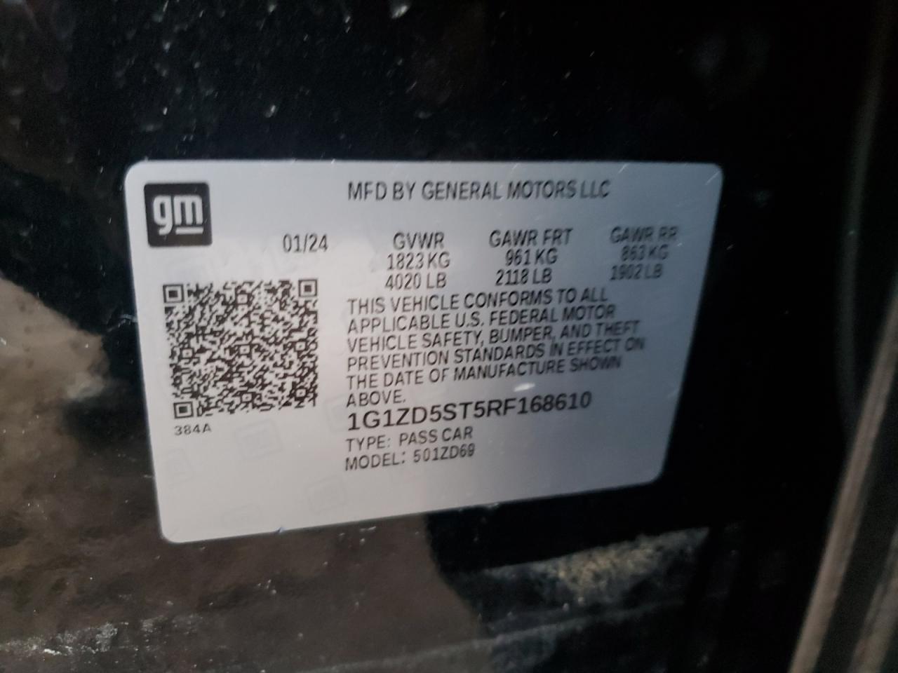 2024 CHEVROLET MALIBU LT VIN:1G1ZD5ST5RF168610