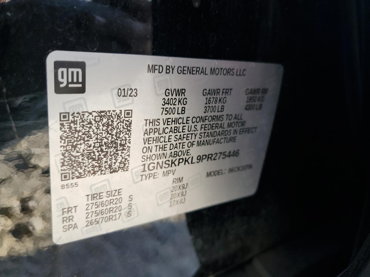 2023 CHEVROLET TAHOE K1500 Z71 VIN:1GNSKPKL9PR275446