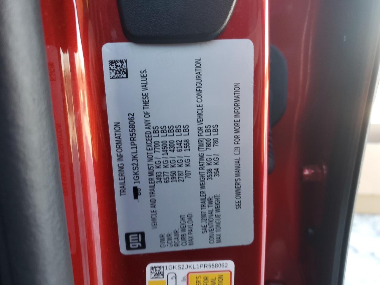 2023 GMC YUKON XL DENALI VIN:1GKS2JKL1PR558062