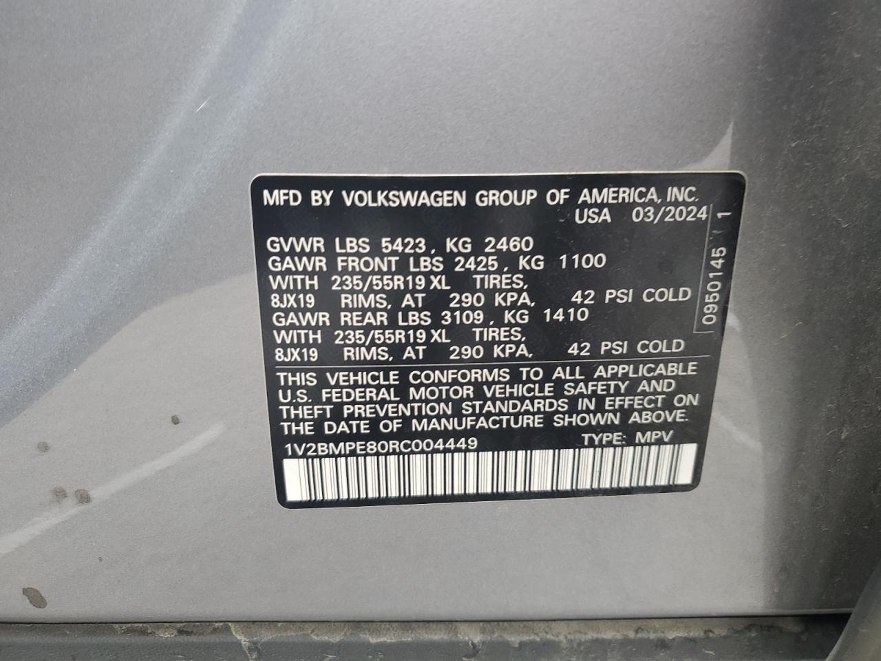 2024 VOLKSWAGEN ID.4 VIN:1V2BMPE80RC004449