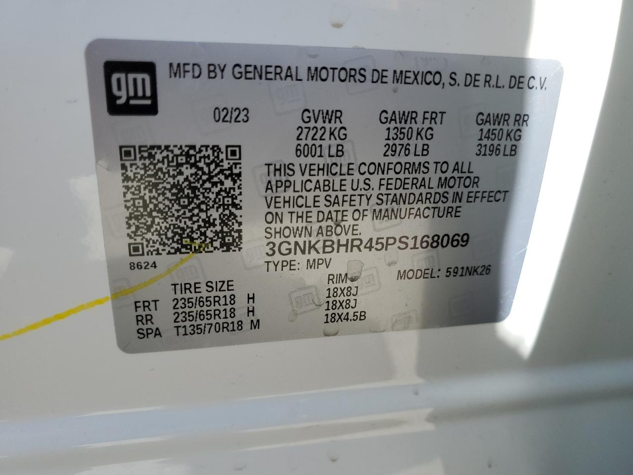 2023 CHEVROLET BLAZER 2LT VIN:3GNKBHR45PS168069