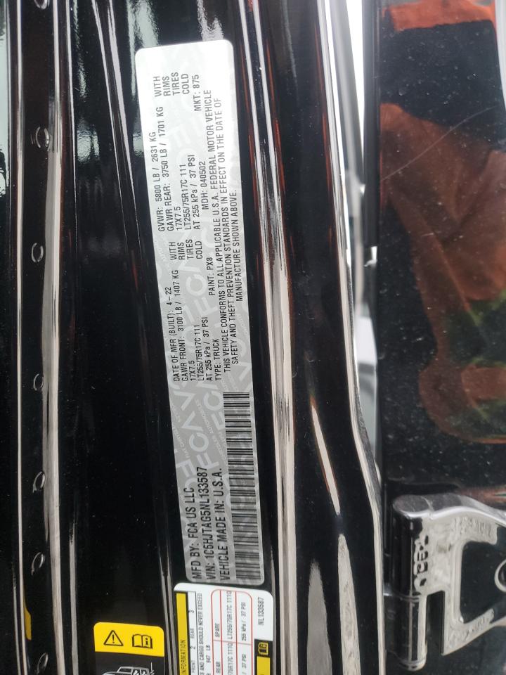2022 JEEP GLADIATOR SPORT VIN:1C6HJTAG5NL133587