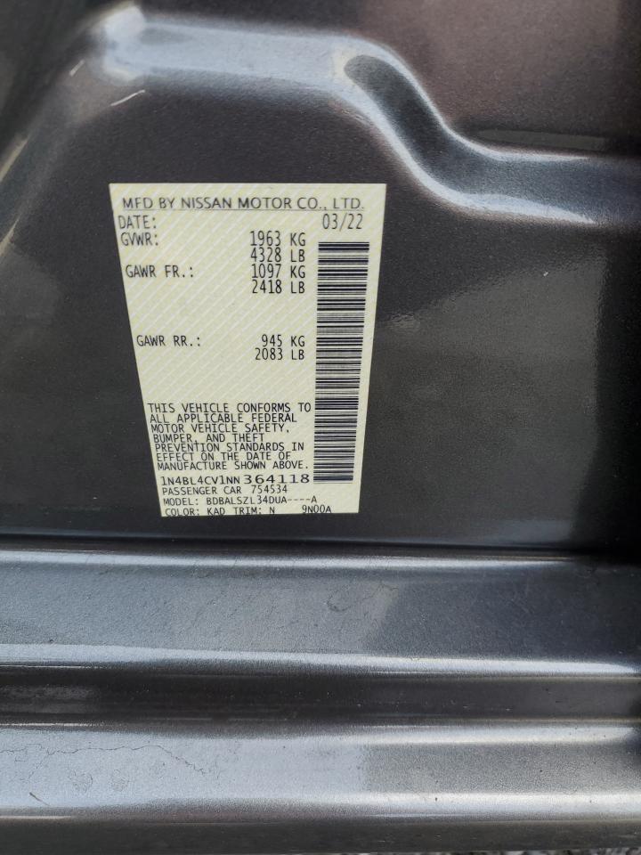 2022 NISSAN ALTIMA SR VIN:1N4BL4CV1NN364118