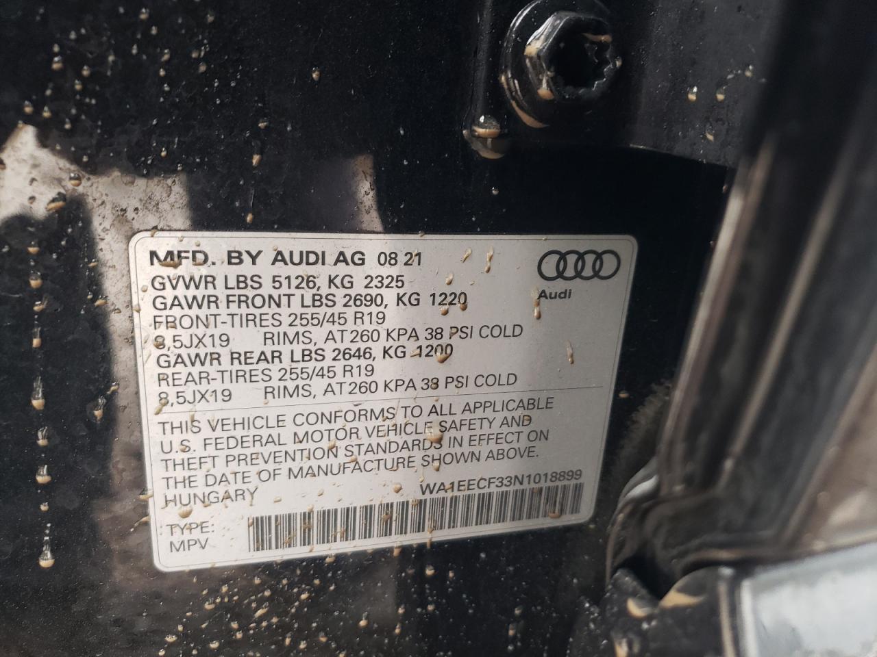 2022 AUDI Q3 PREMIUM PLUS S LINE 45 VIN:WA1EECF33N1018899