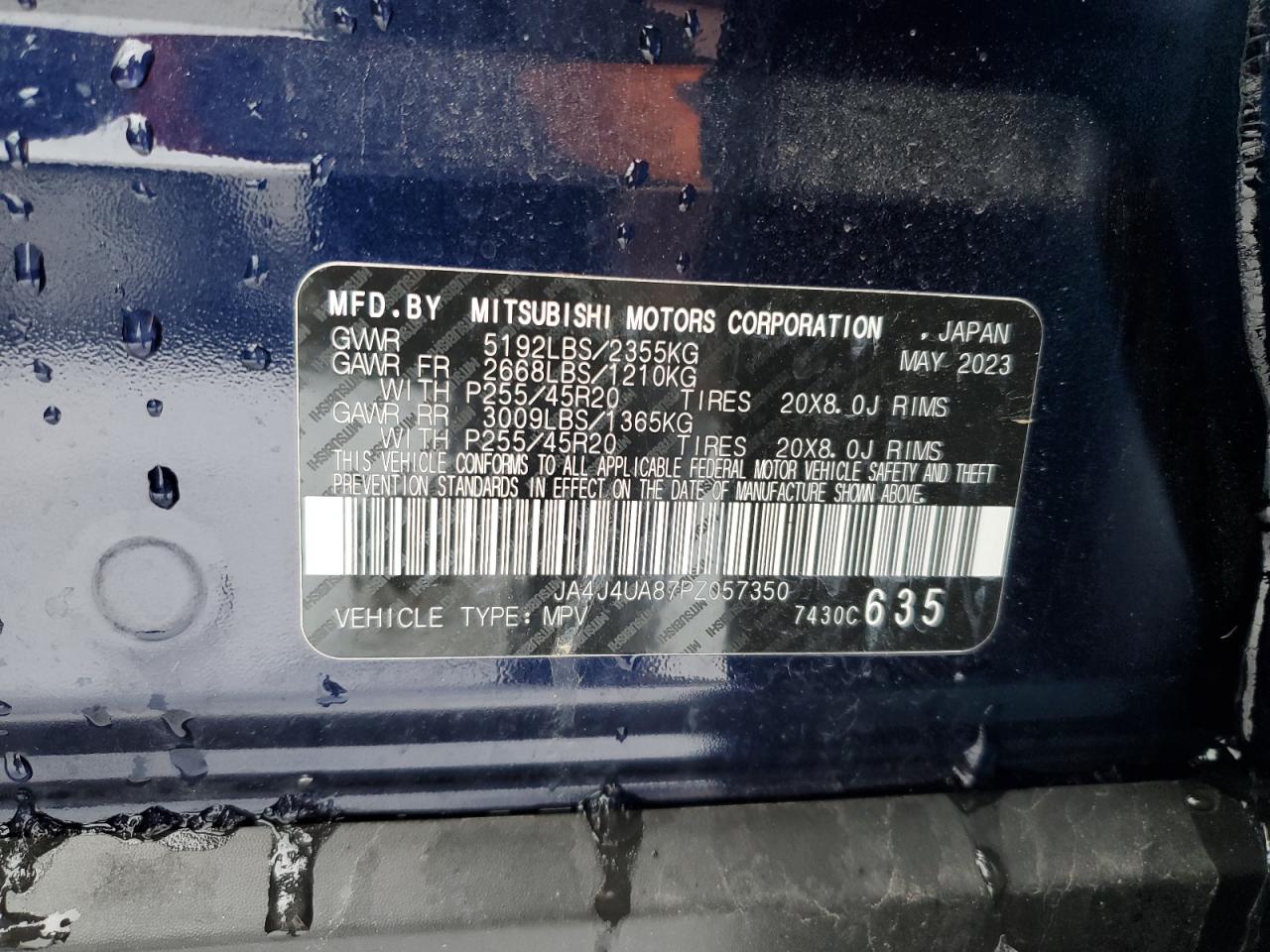 2023 MITSUBISHI OUTLANDER SE VIN:JA4J4UA87PZ057350