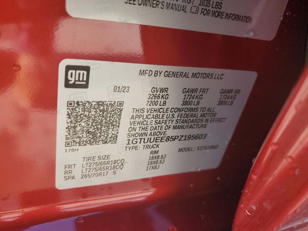 2023 GMC SIERRA K1500 AT4 VIN:1GTUUEE85PZ195603