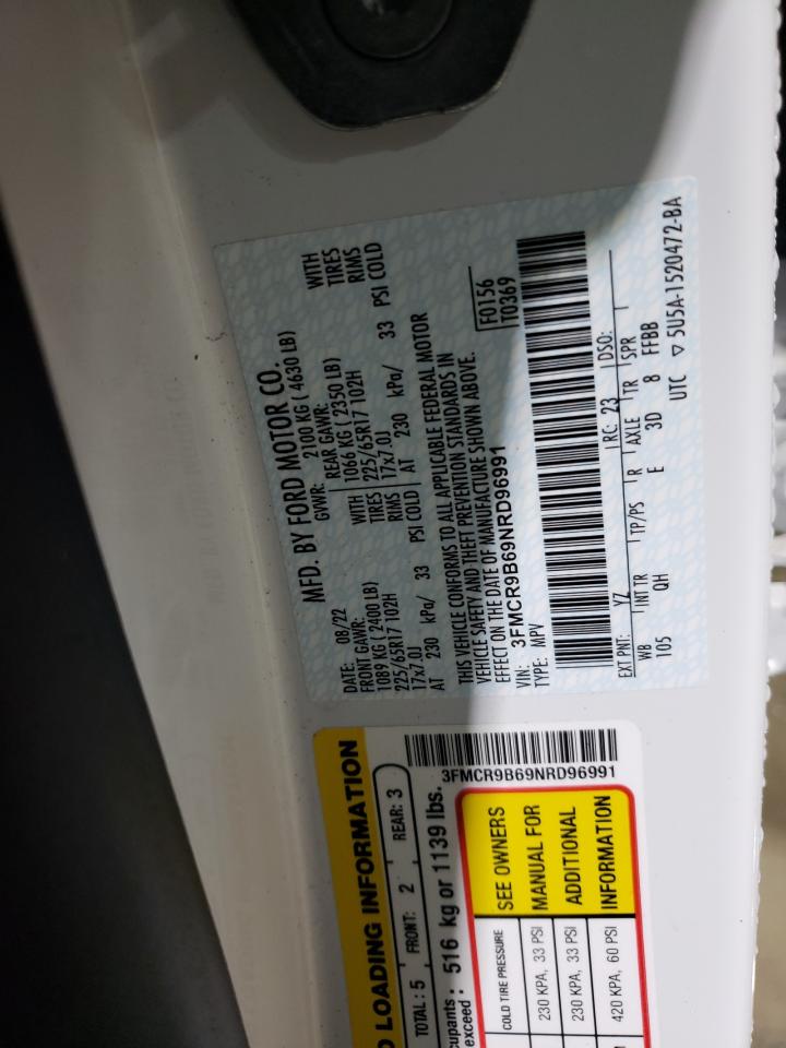 2022 FORD BRONCO SPORT BIG BEND VIN:3FMCR9B69NRD96991