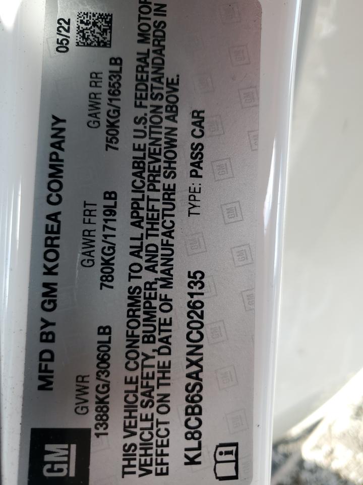 2022 CHEVROLET SPARK LS VIN:KL8CB6SAXNC026135