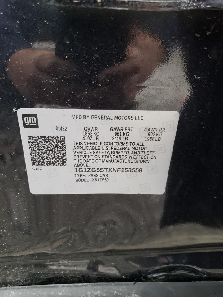 2022 CHEVROLET MALIBU RS VIN:1G1ZG5STXNF158558