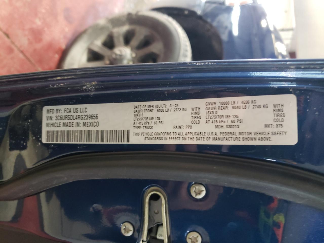 2024 RAM 2500 BIG HORN VIN:3C6UR5DL4RG239656